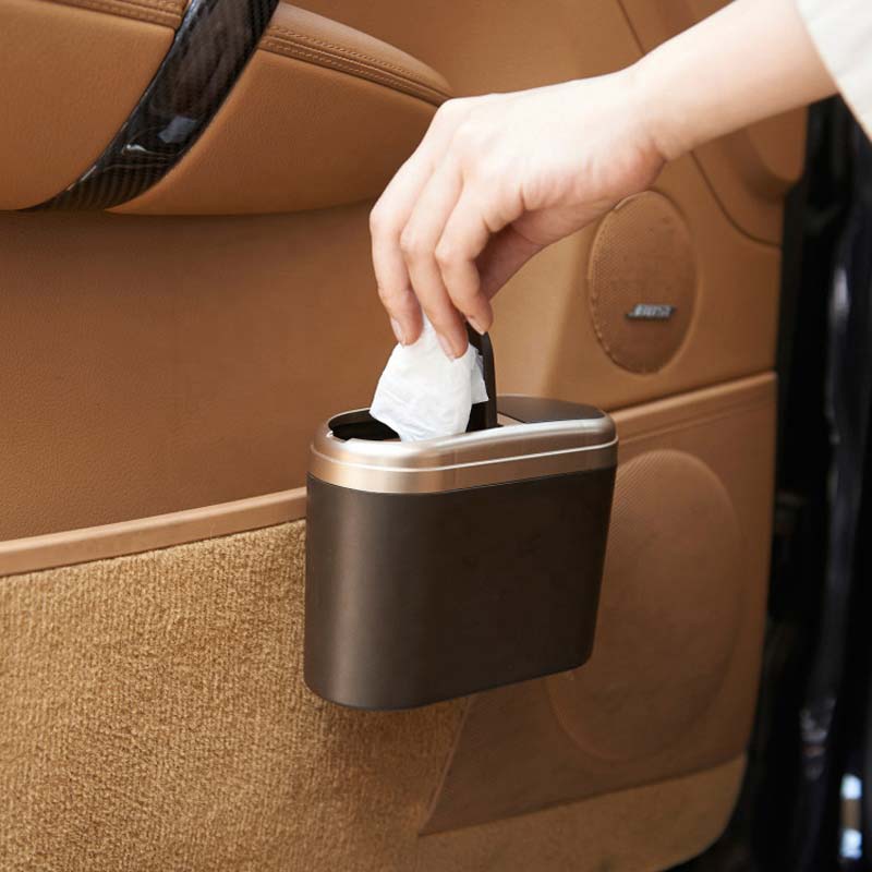 New Arrival Eco-friendly Desktop Mini Car Trash Can with Double Cover - Delicate Leather