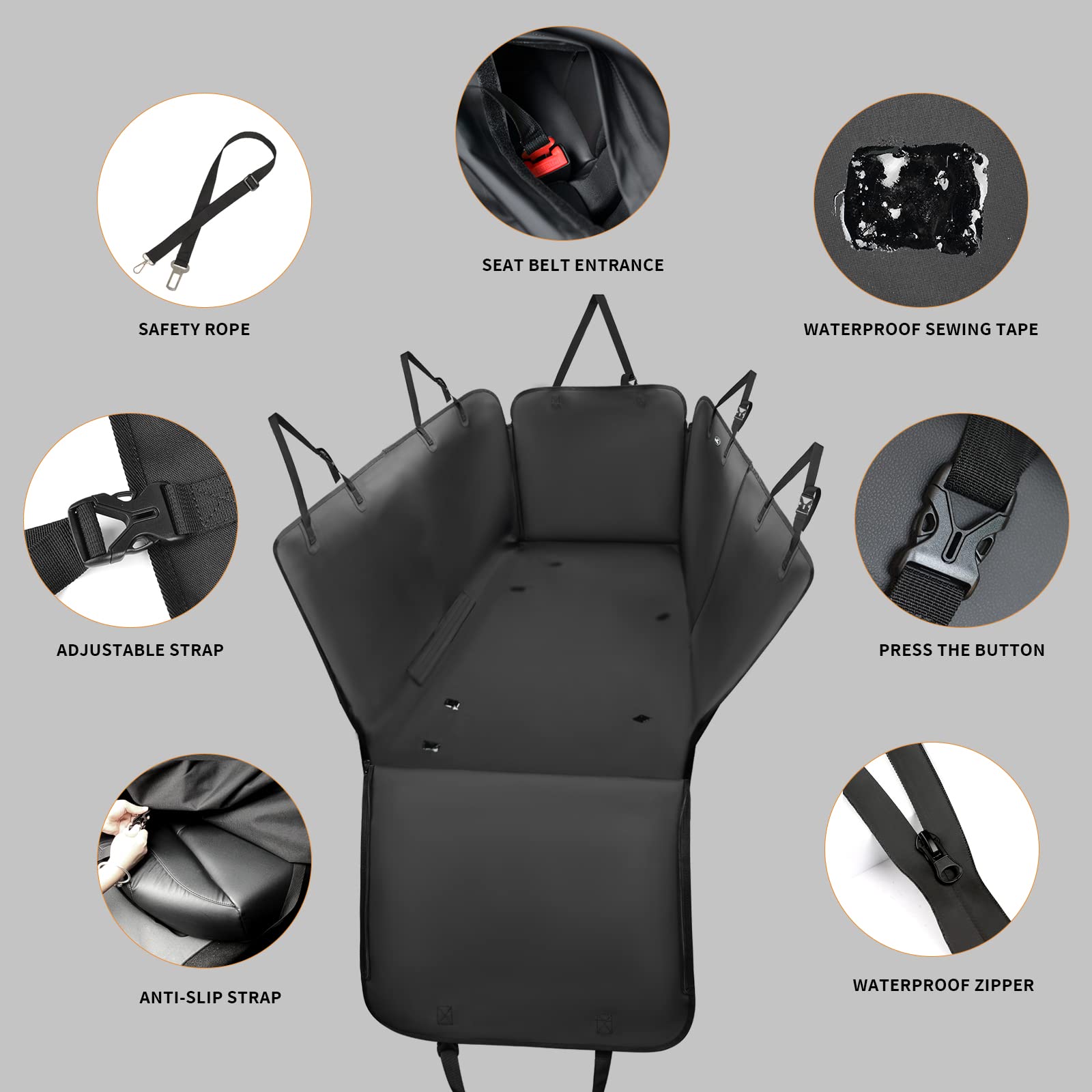 Pet Seat Cover - Waterproof, Anti-slip Back Seat Dog Hammock, Pet Protector for Car Rear Seat with Pockets - Delicate Leather