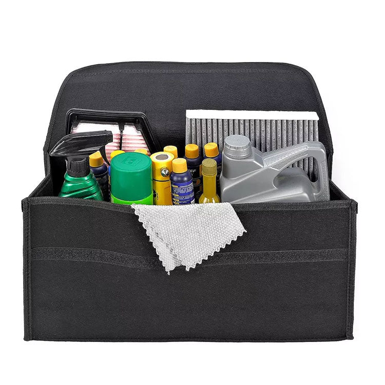Black Large Anti-Slip Foldable Car Luggage Felt Storage Bag - Trunk Storage Box and Tool Bag - Delicate Leather