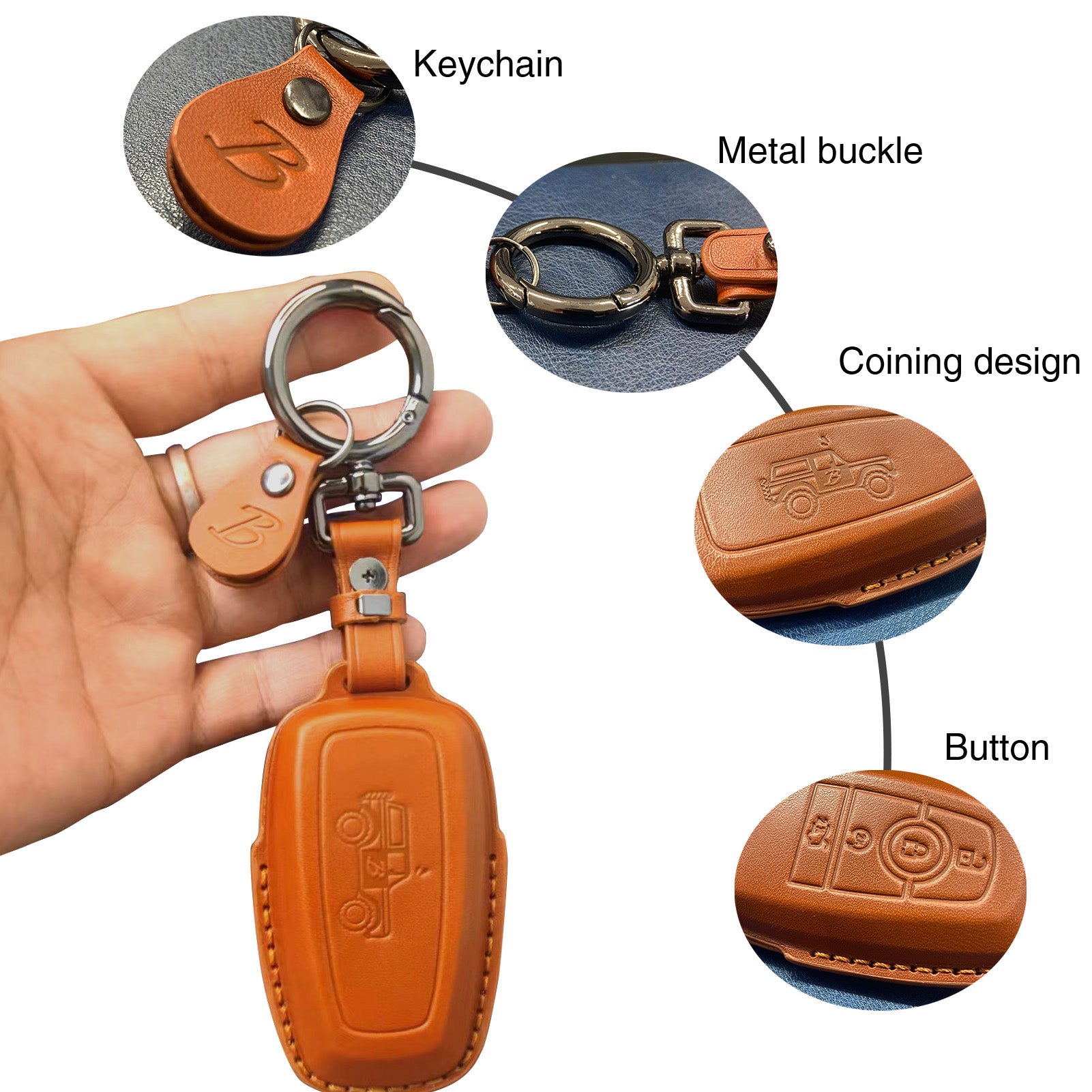 Car Customized Leather Key Cover for Ford Bronco - Handmade Luxury Car Key Cover Case - Delicate Leather