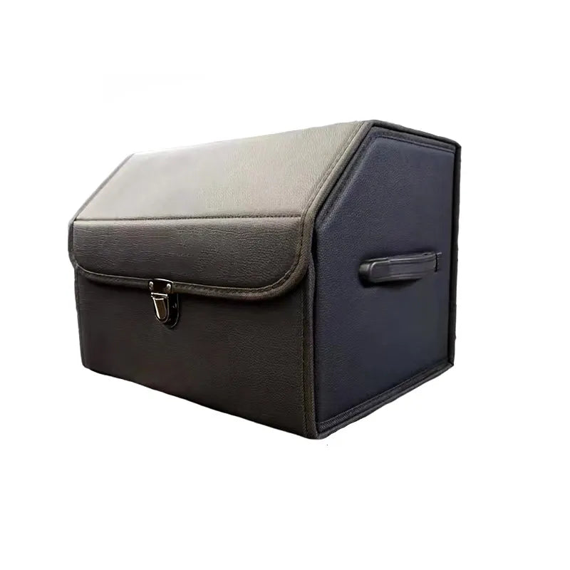 Foldable Car Trunk Storage Box Organizer with Lid, Handle, and PU Storage Bag for Large-Scale Car Storage - Delicate Leather