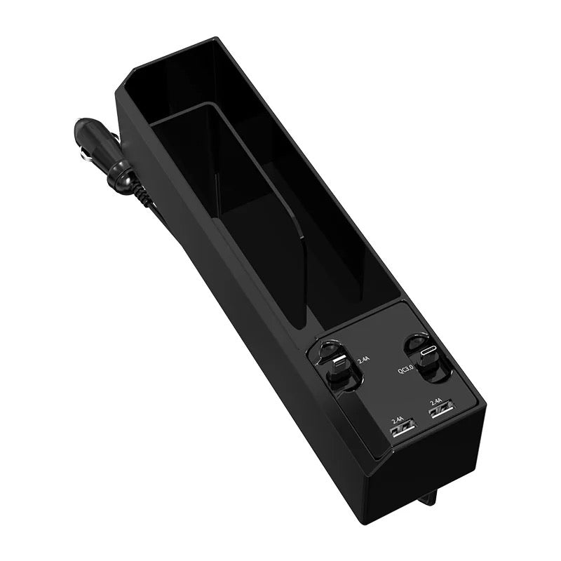 Car Seat Gap Filler Organizer, Custom For All Cars, Car Interior Accessories: Auto Crevice Gear Seat Storage Box with Cup Holder Organizer & Dual USB Plug Charger - Delicate Leather