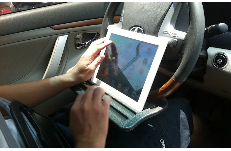 Car Multifunctional Steering Wheel Table - Grooved Surface, Laptop and Card Holder, Universal Auto Accessories - Delicate Leather