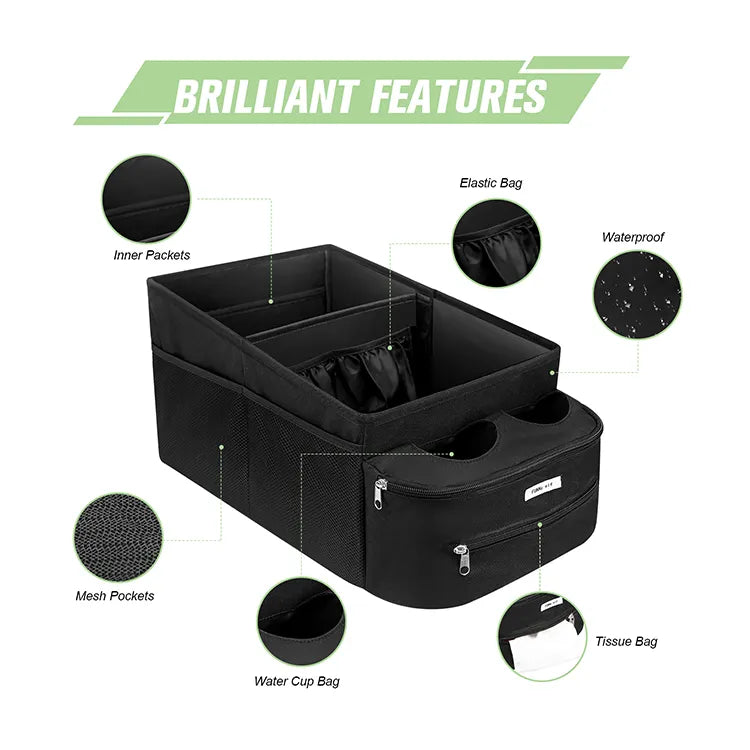 Premium Car Seat Organizer with Cup Holders - Durable and Versatile Storage Solution - Delicate Leather