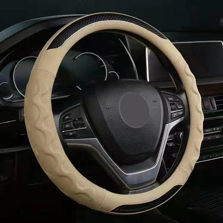 Branded Leather Carbon Fiber Car Steering Wheel Covers - Delicate Leather