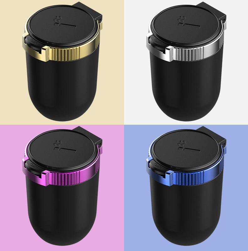High Quality Metal Car Cylinder Cigarette Cup Holder Ashtray Container with LED Light and Cover Lid - Compact 10x7x4.8 cm for Clean and Convenient Ash Disposal - Delicate Leather