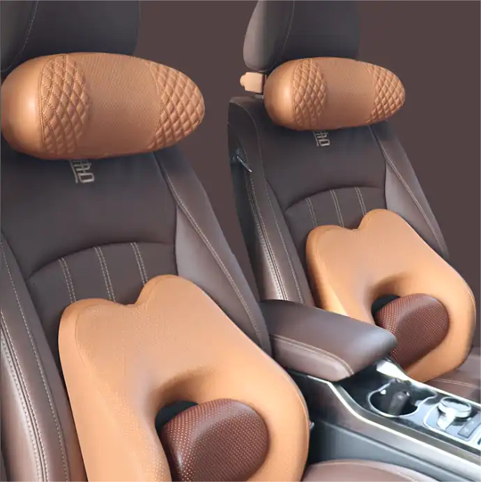 Enhance Your Travel Comfort with Car Head and Neck Pad: Premium Leather Car Pillow with Memory Cotton Seat for Restful Sleep on the Road - Delicate Leather
