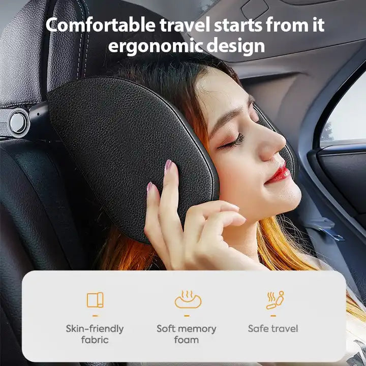 High-Quality Adjustable Dual-Sided Sleeping Cushion for Head and Neck Support - Car Pillow Seat Headrest - Delicate Leather