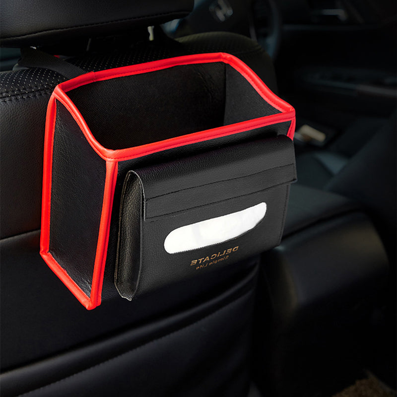 High-Quality Car Seat Back Headrest Organizer Storage Box - Delicate Leather