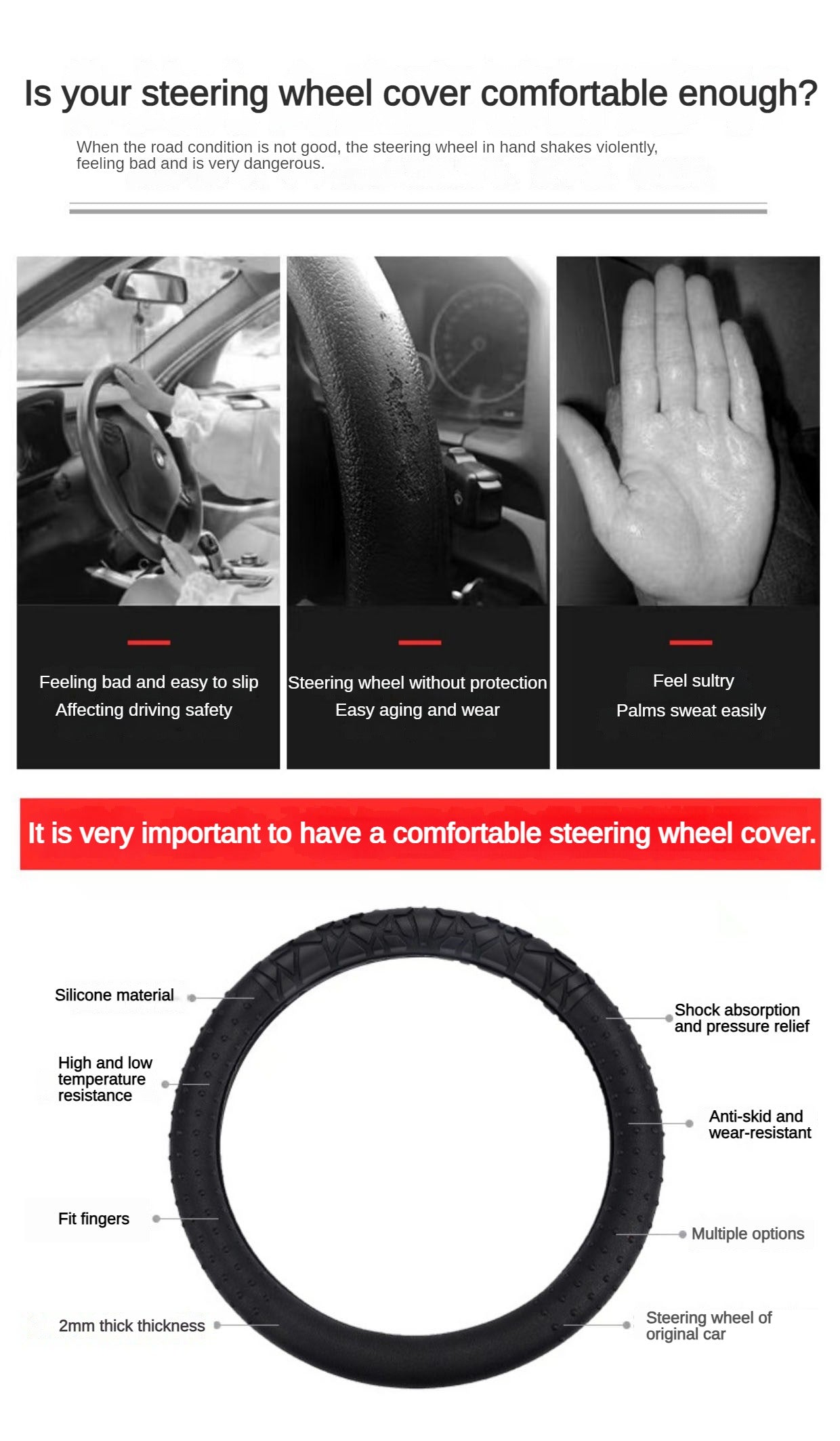 Custom Logo 13-16 Inch Round D Shape Universal Anti-Slip Silicone Colorful Sport Car Steering Wheel Cover
