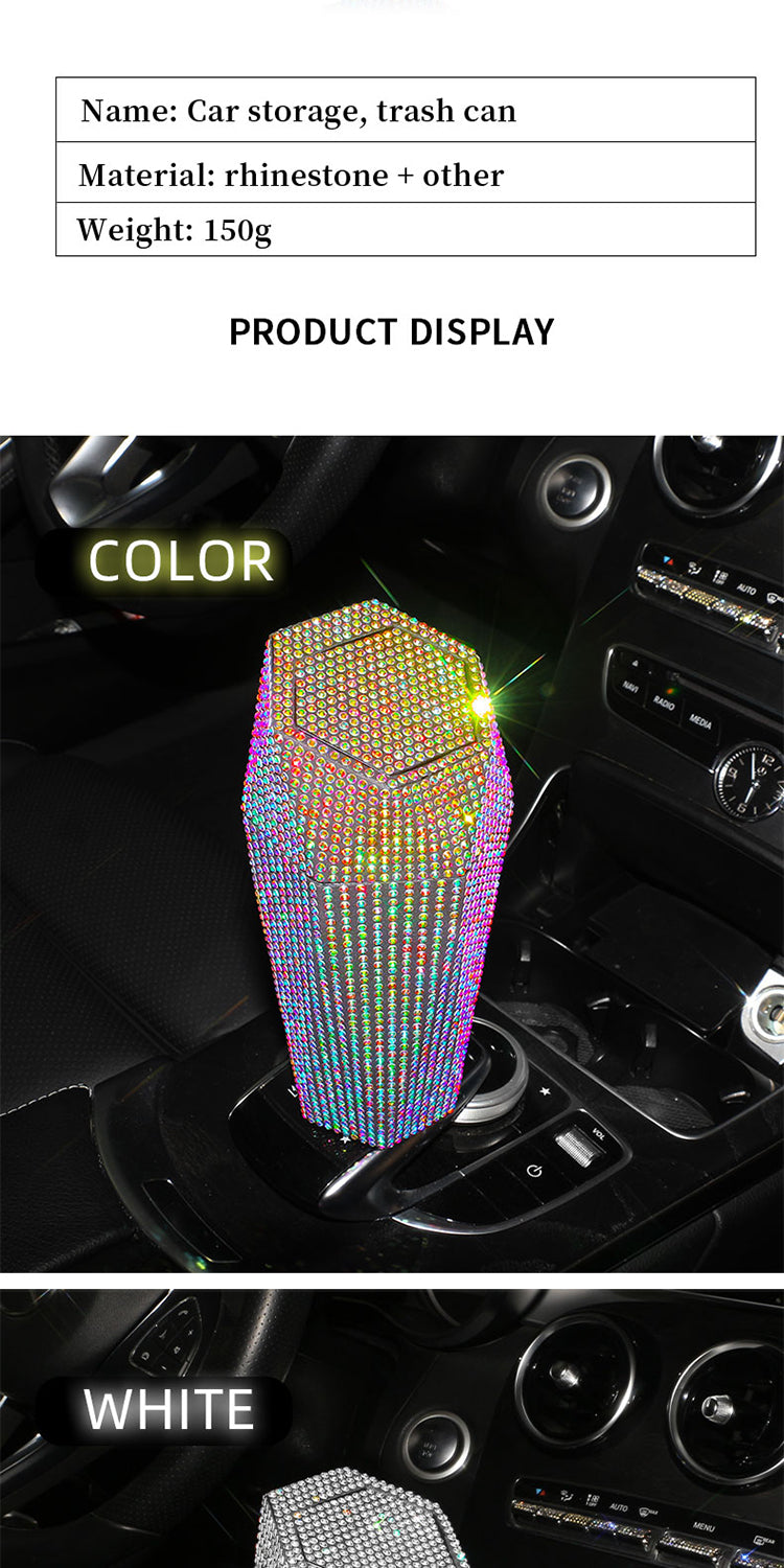 New Bling Diamond-Shaped Car Trash Can with Lid - Mini Garbage Storage Box - Delicate Leather