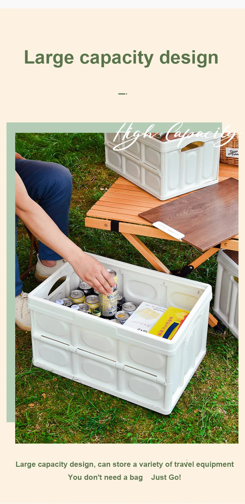 Car Storage Box Made of Durable Plastic Material with Wooden Lid - Ideal for Camping and Storage Needs - Delicate Leather