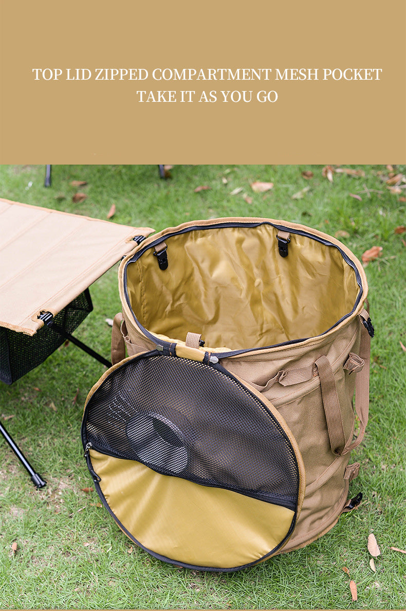 Portable Sundries Laundry Basket - Garden Yard Rubbish Bag and Outdoor Folding Trash Can - Delicate Leather