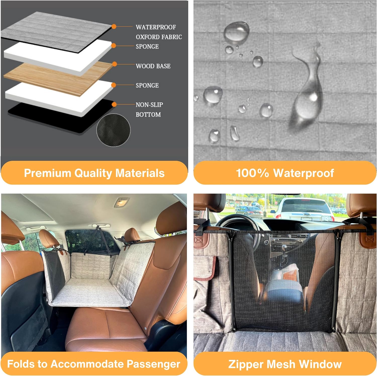 Large Waterproof Foldable Washable Hard Bottom Dog Car Seat Cover for Back Seat - Delicate Leather