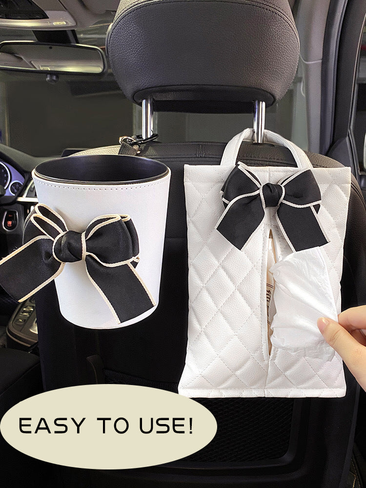 PU Leather Car Trash Can and Napkin Bag - Waterproof Auto Garbage Bag Hanging Car Trash Bin - Delicate Leather