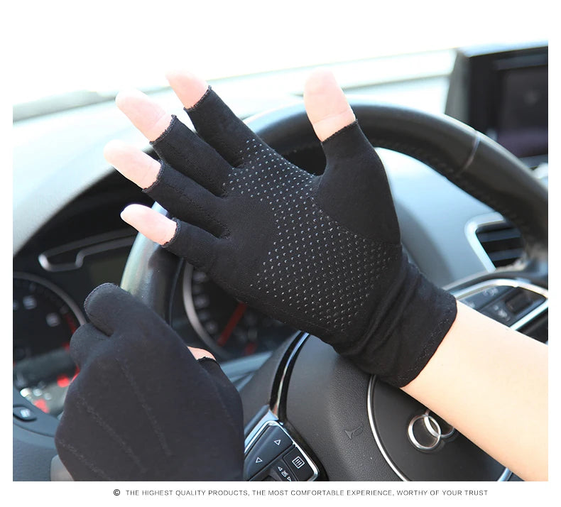 Unisex Semi-Finger Sunscreen Gloves - Non-Slip, Thin Style for Spring and Summer Driving - Delicate Leather