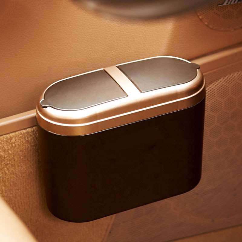 New Arrival Eco-friendly Desktop Mini Car Trash Can with Double Cover - Delicate Leather