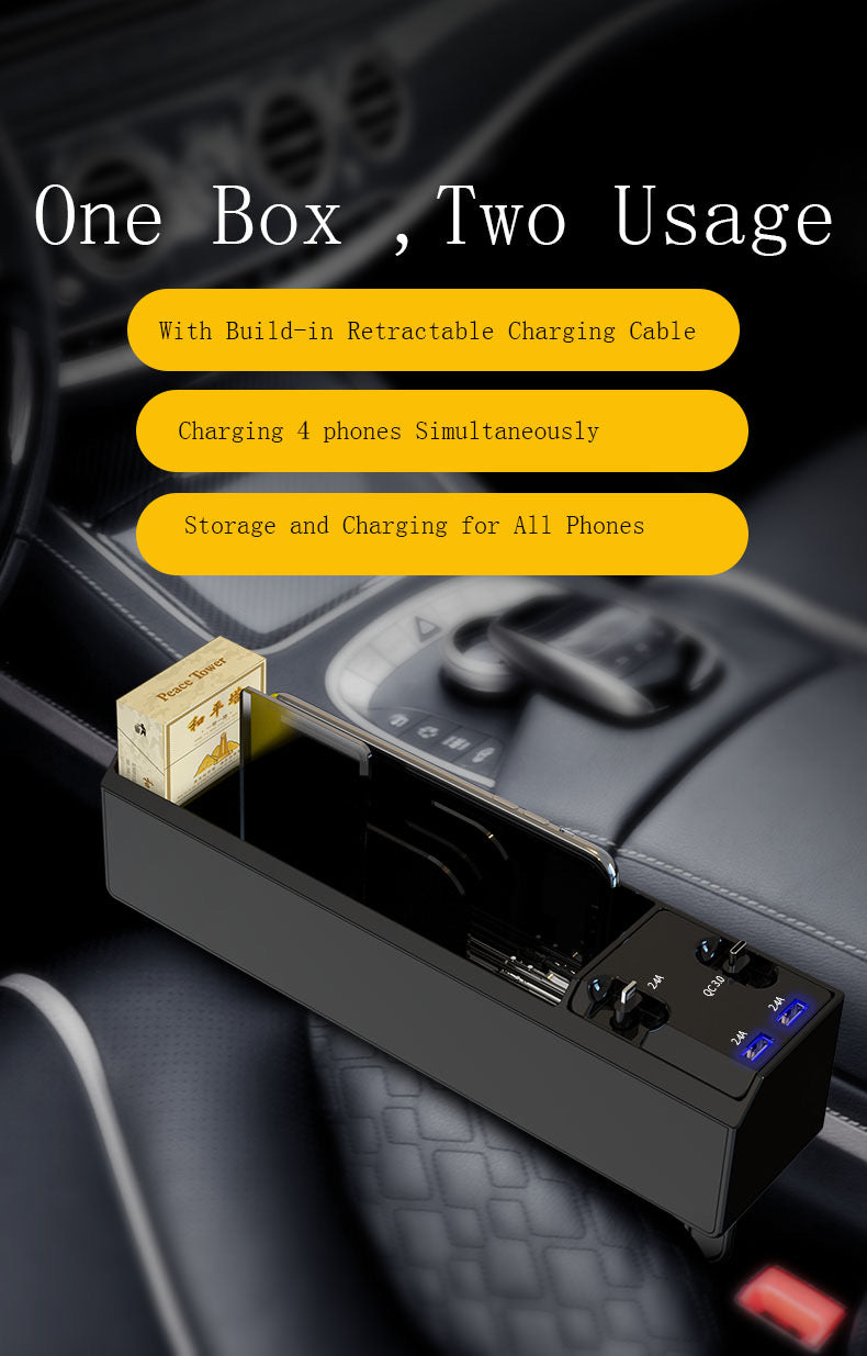 Car Seat Gap Filler Organizer, Custom For All Cars, Car Interior Accessories: Auto Crevice Gear Seat Storage Box with Cup Holder Organizer & Dual USB Plug Charger - Delicate Leather