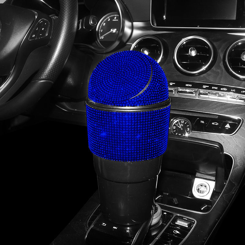 Car Trash Can - Crystal Diamond Auto Dust Case Storage Bottle Holder Sealed Garbage Bin Pressing Type Car Accessories - 2 Pack - Delicate Leather