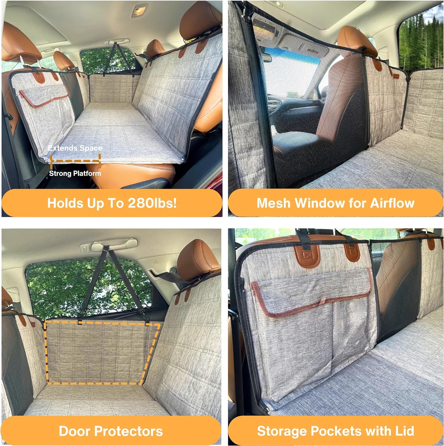 Large Waterproof Foldable Washable Hard Bottom Dog Car Seat Cover for Back Seat - Delicate Leather