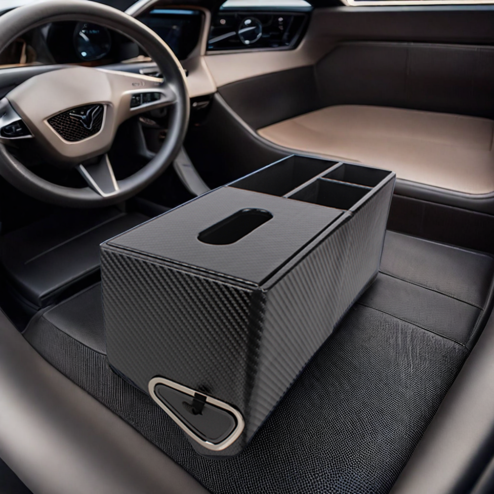 PU Material Screen Storage Organizer Box - Center Console Tissue Holder and Dashboard Hidden Holder - Delicate Leather