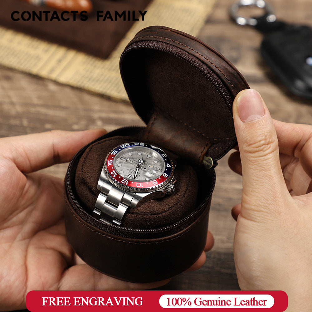 Portable Outdoor Leather Watch Organizer - Vintage Single Watch Travel Case with Removable Watch Pillow - Delicate Leather