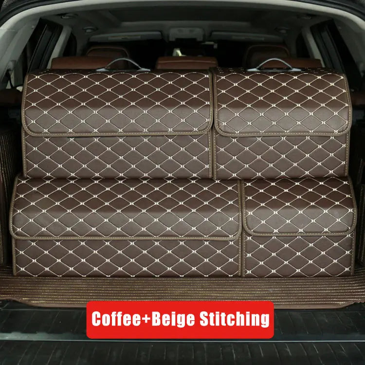 Premium PU Leather Car Trunk Storage Organizer - Multi-Functional and Foldable - Delicate Leather