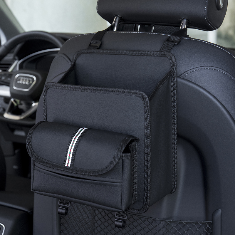 Large Capacity Foldable Hanging Backseat Car Organizer - Back Seat Storage Box and Container with Hook, Custom Fit For Your Cars, Car Accessories - Delicate Leather