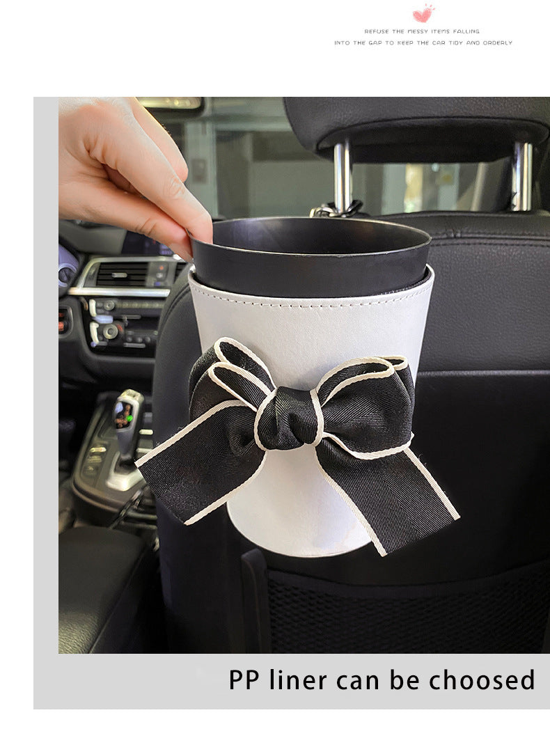 PU Leather Car Trash Can and Napkin Bag - Waterproof Auto Garbage Bag Hanging Car Trash Bin - Delicate Leather