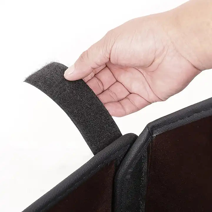 Car Trunk Organizer with Foldable Cover, Cargo Organizer SUV Trunk Storage Waterproof Collapsible Durable Multi Compartments - Delicate Leather