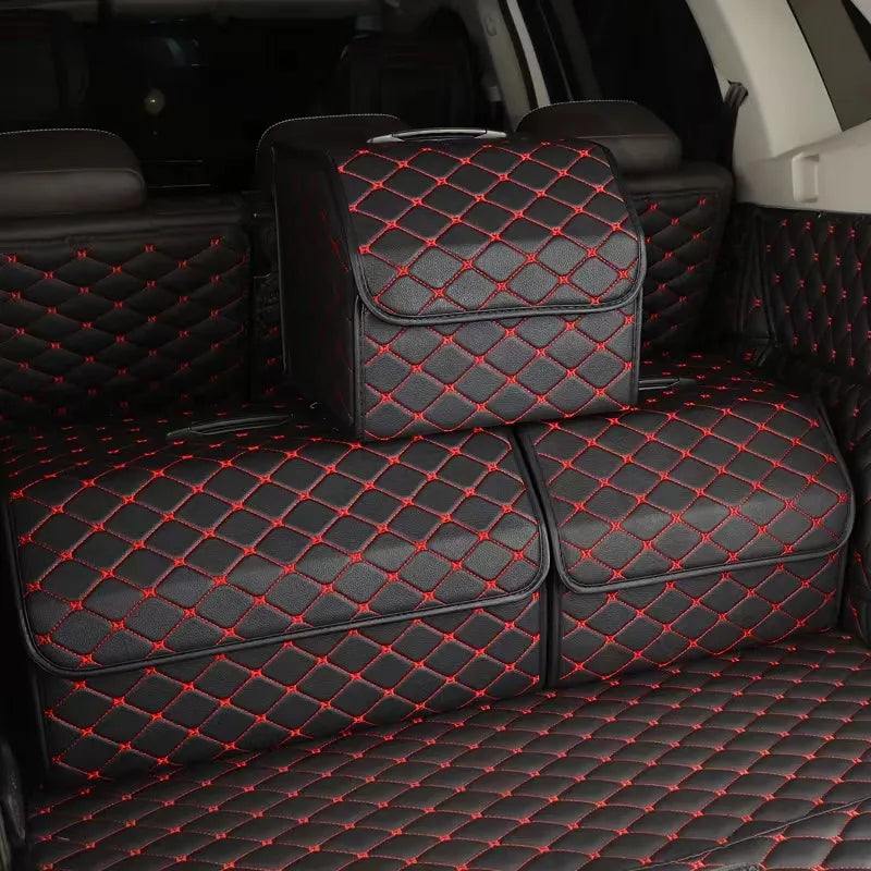 Leather Foldable Car Trunk Organizer - Universal and Collapsible Storage Solution - Delicate Leather