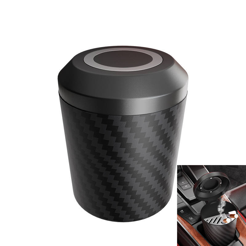 Car Trash Bin with Lid and Detachable Car Ashtray - Compact and Portable Waste and Ash Organizer for Vehicles - Delicate Leather