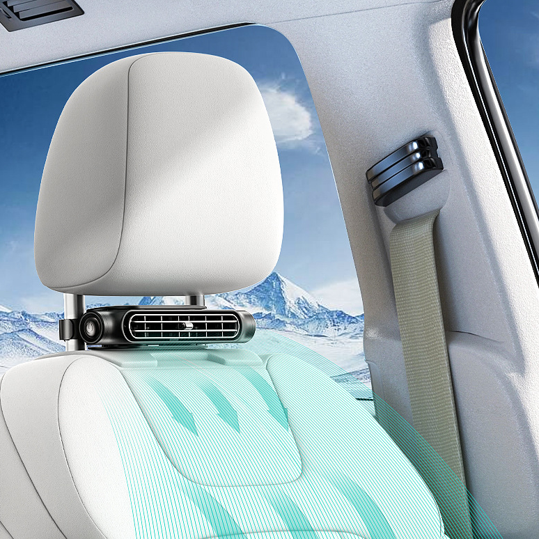 New Car Fan - Small Powerful Electric Fan for Rear Seats - Delicate Leather