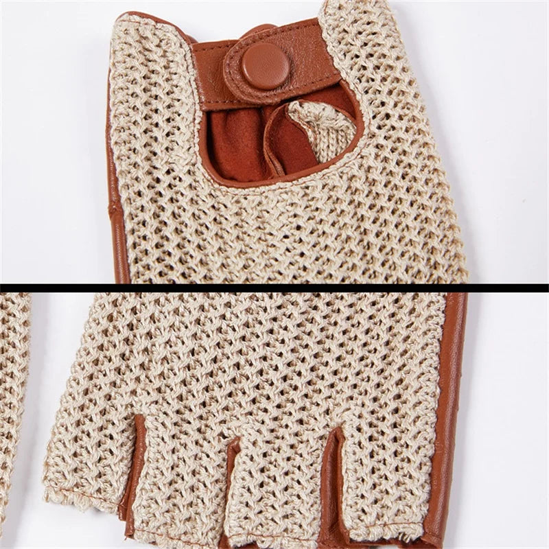 Autumn Winter Men's Wool Knitted Goatskin Touch Screen Locomotive Mittens - Genuine Leather Motorcycle Driving - Delicate Leather