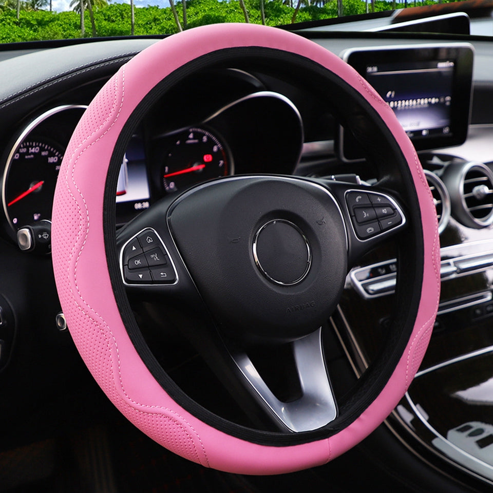 Premium Leather Car Steering Wheel Cover Non-Slip Auto Vehicle Wheel Cover