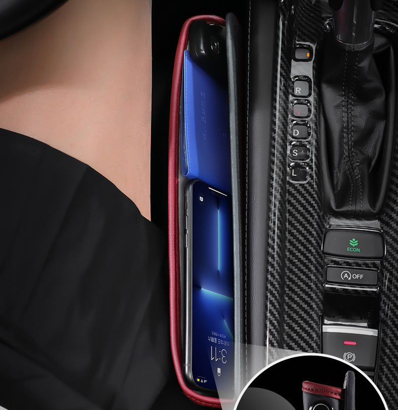 Car Seat Gap Filler Organizer, Custom For All Cars, Multifunctional PU Leather Seat Gap Storage Bag - Car Seat Gap Filler with Phone and Cup Holder - Delicate Leather