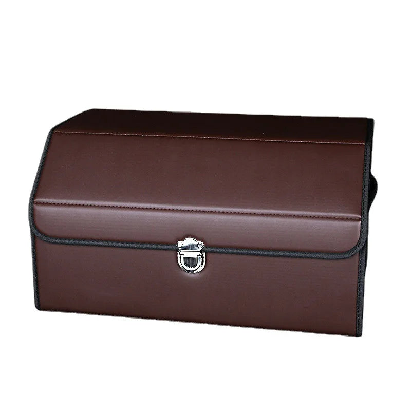 Car Accessories: Multi-Compartment Foldable Car Trunk Organizer Cargo Storage Box - Delicate Leather