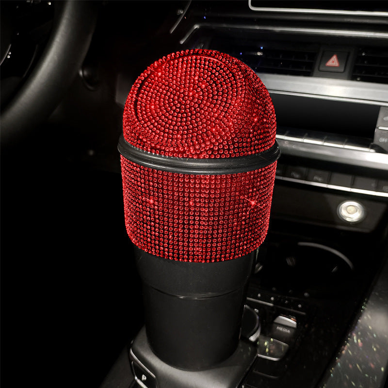 Bling Rhinestone Auto Garbage Can - Car Trash Can with Lid, Car Accessories - Delicate Leather