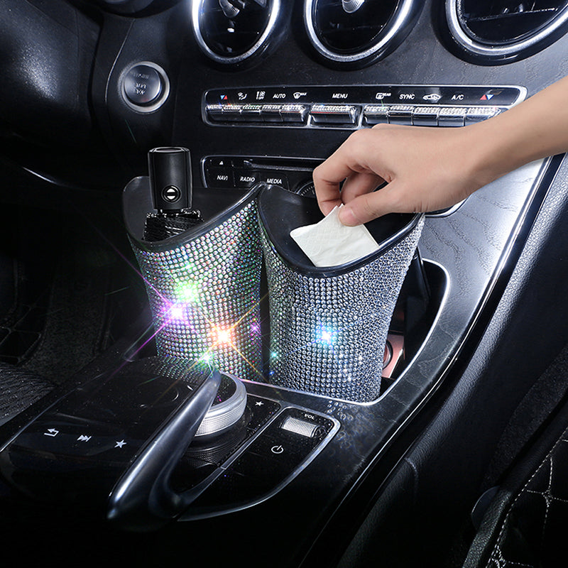 Shining Auto Inside Umbrella Bling Storage Box - Car Seat Back Organizer Cup Holder Garbage Can Umbrella Rack Holder, Car Accessories - Delicate Leather