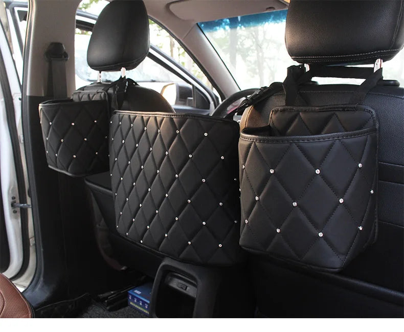 Crystal Rhinestone PU Leather Car Storage Bag Organizer - Delicate Leather