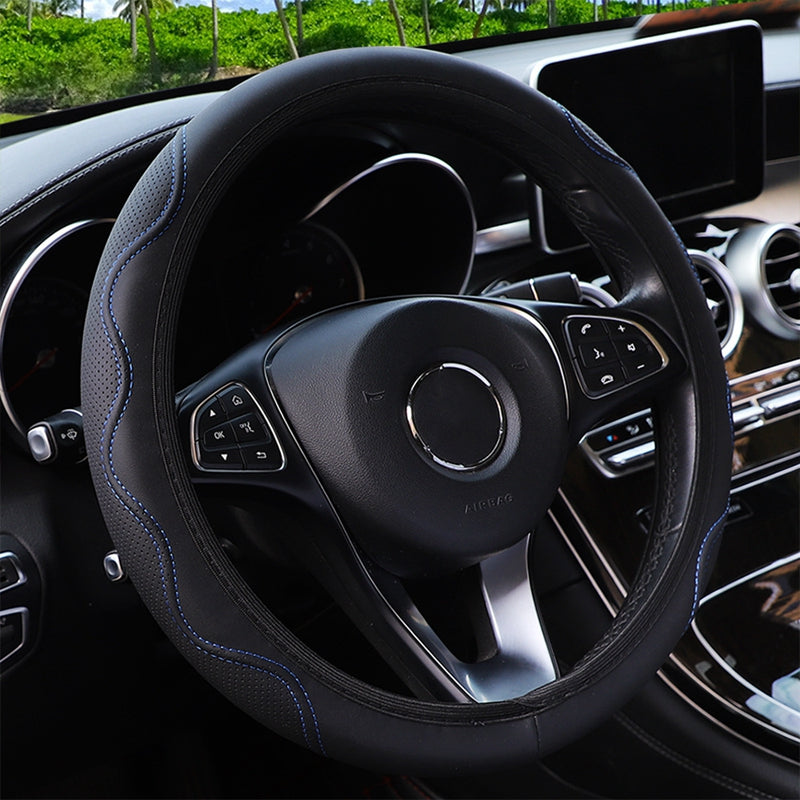 Premium Leather Car Steering Wheel Cover Non-Slip Auto Vehicle Wheel Cover