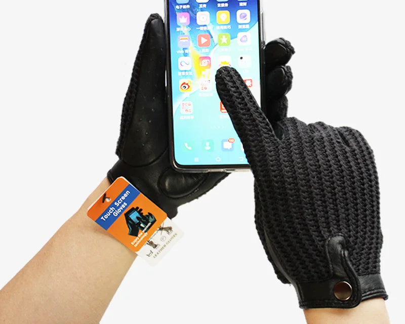 Women's Sheepskin Leather Gloves - Touch Screen, Thin, Unlined, Knitted Design for Spring and Autumn