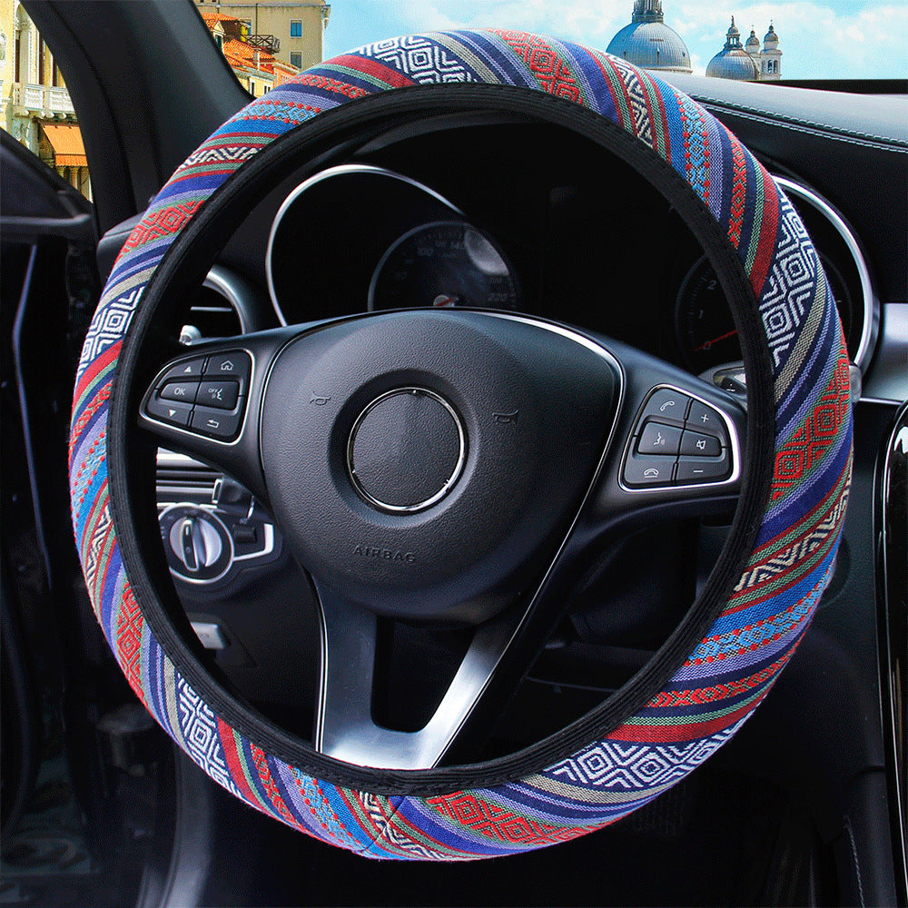 37-38cm Universal Elastic Car Steering Wheel Cover - Four Seasons Ethnic Style Car Interior Accessories