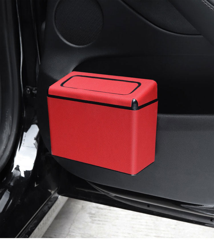 Car Trash Bin Waterproof Portable Garbage Can with Lid, Fit with all car, Mini Car Accessories with Lid and Trash Bag, Cute Car Organizer Bin, Small Garbage Can for Storage and Organization - Delicate Leather