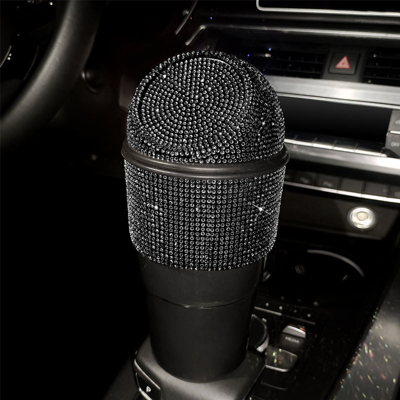 Bling Rhinestone Auto Garbage Can - Car Trash Can with Lid, Car Accessories - Delicate Leather