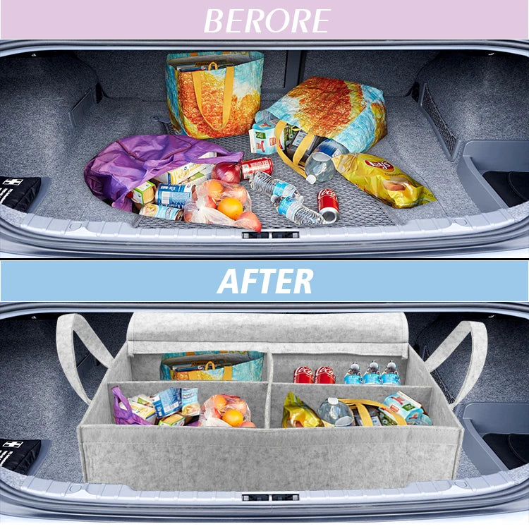 Foldable Large Car Trunk Organizer with Rear Compartment and Protective Cover - Delicate Leather