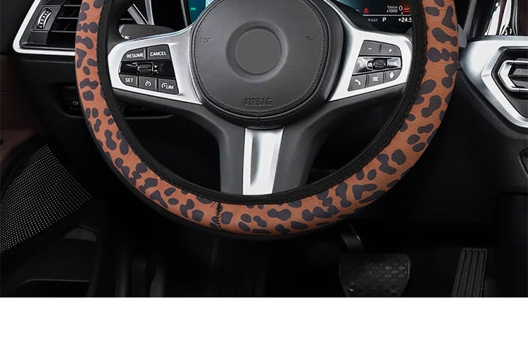 2024 New Universal Non-slip Leopard Print Leather Elastic Steering Wheel Cover