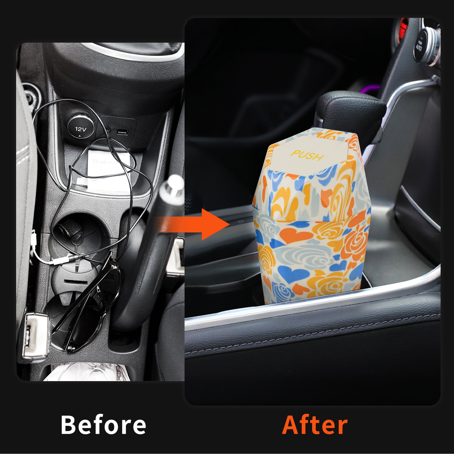 Custom Logo Plastic Bin Trash Containers for Cars - 2 Pack - Delicate Leather