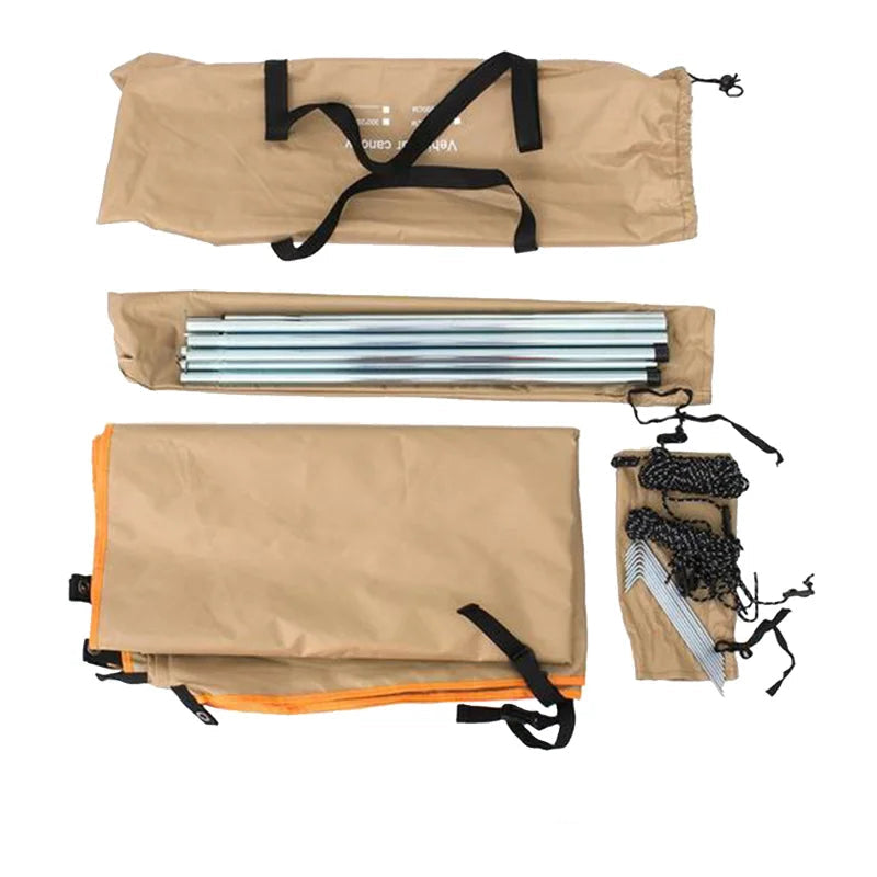 150/200/440CM Car Camping Shelter Shade Portable Roof Top Tent Awning Waterproof UV SUV Rooftop Rain Canopy Car Accessories - Delicate Leather