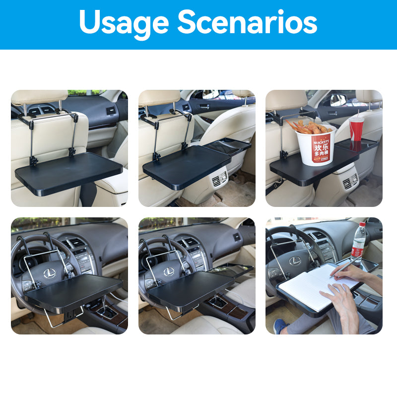 360 Degree Rotating Swivel Arm Car Tray - Drink, Coffee, Small Table, Food Shelving, Water Cup, Mobile Phone Holder, Custom fit for Car - Delicate Leather